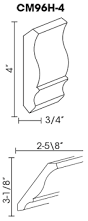 Crown Molding - Width 96" x Height 2.5 4" 4.5"